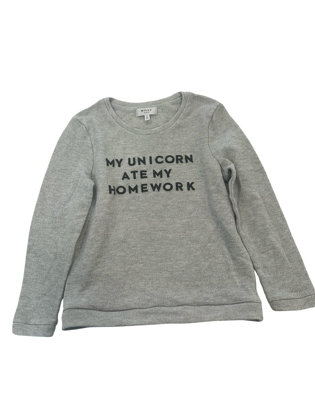 Euc Milly Girls Size 10 Gray "My Unicorn Ate My Homework" Sweatshirt